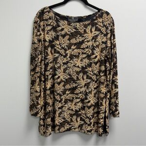 Carole Little Knitwear Floral Tunic M Black Beige Botanical Print Long Sleeve